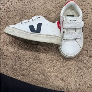 Veja Kids White Sneakers with Black and Red Accents